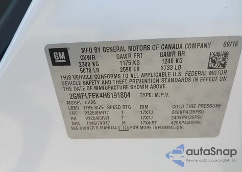 2017 Chevrolet Equinox Lt from USA, damaged, VIN 2GNFLFEK4H6191804